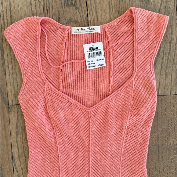NWT We The Free Women's Boss Babe Ribbed-Knit Coral Corset Tank Top Size X-Small - Picture 3 of 11
